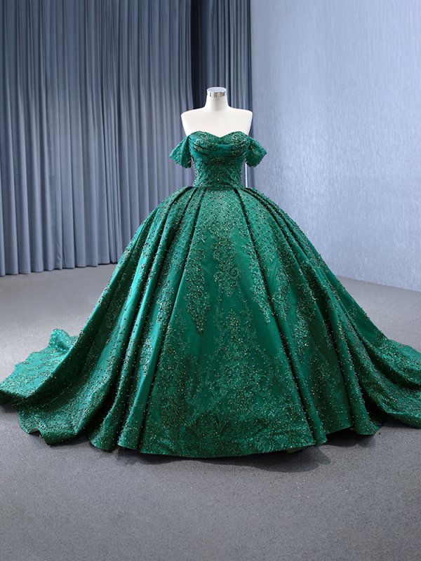 luxury model beading lace off the shoulder neck pleats ball gown prom dress quinceanera dress 241147