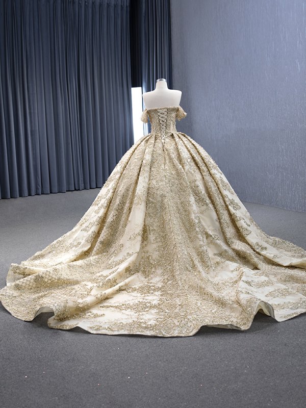 luxury model beading lace off the shoulder neck pleats ball gown prom dress quinceanera dress 241147