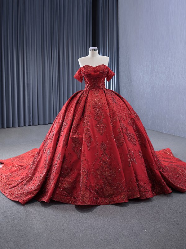 luxury model beading lace off the shoulder neck pleats ball gown prom dress quinceanera dress 241147