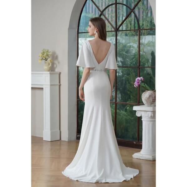 elegant ruffles mermaid wedding dress scoop neck stain belt bridal dress 235603