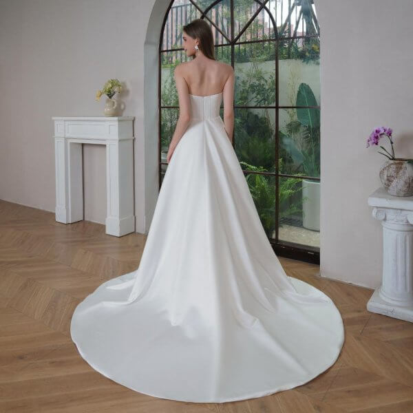 elegant a line long wedding dress betaue neck stain pleat bridal dress 240013