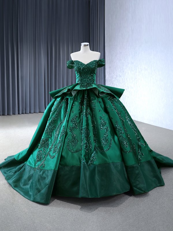 luxury model green tiered off the shoudler applique ball gown quinceanera dress 241018