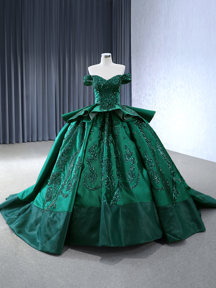 luxury model green tiered off the shoudler applique ball gown quinceanera dress 241018