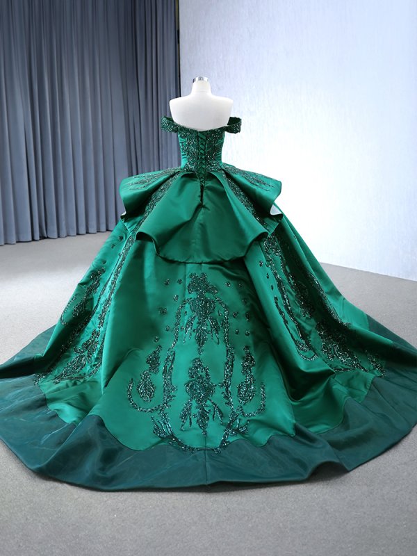 luxury model green tiered off the shoudler applique ball gown quinceanera dress 241018