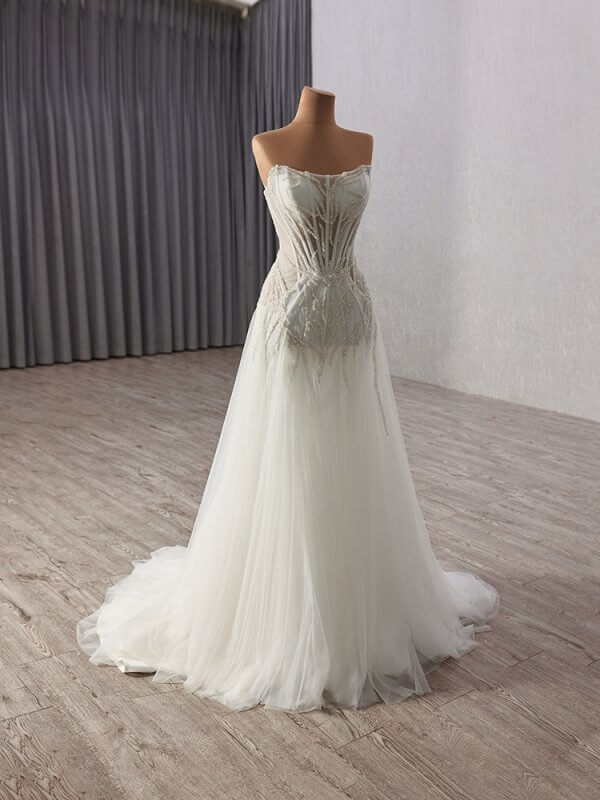 luxury model sweetheart neck sleeveless long tull mermaid wedding dress 241147