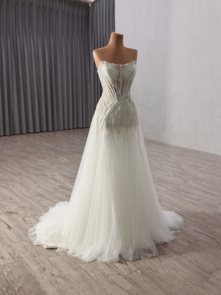 luxury model sweetheart neck sleeveless long tull mermaid wedding dress 241147