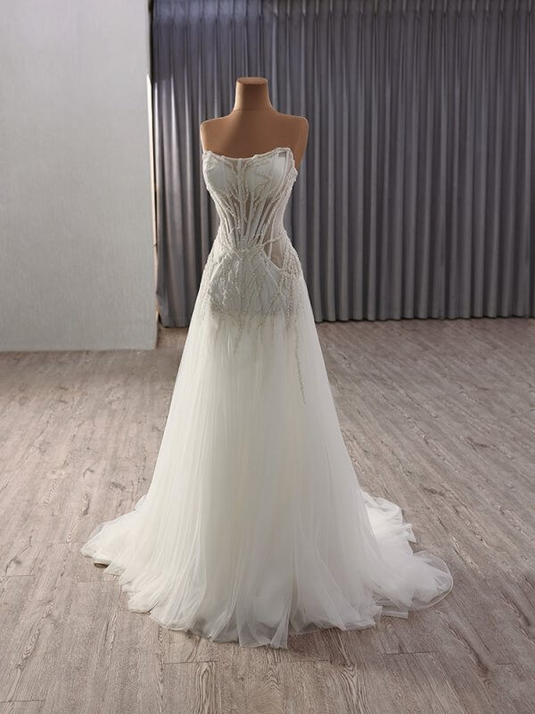 luxury model sweetheart neck sleeveless long tull mermaid wedding dress 241147