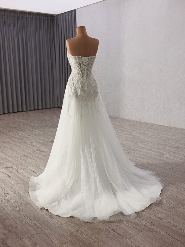 luxury model sweetheart neck sleeveless long tull mermaid wedding dress 241147