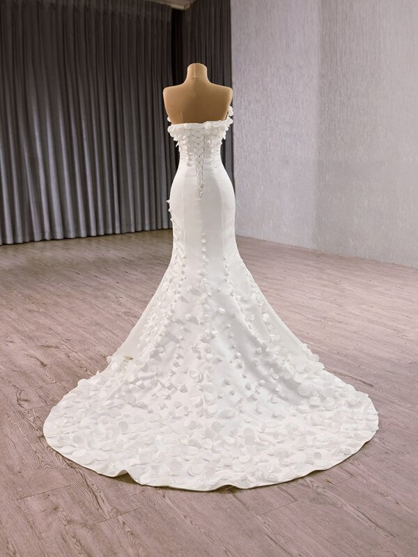 luxury model ruffles sleeve flower long sweep strain mermaid wedding dress 241150