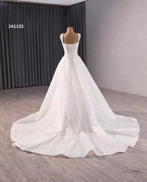 luxury model sweetheart neck sleeveless sparkly sequin long a line wedding dress 251155