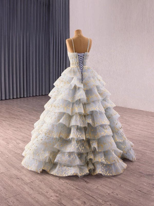 luxury model open back sleeveless pleats tiered a line long formal party dress 241156