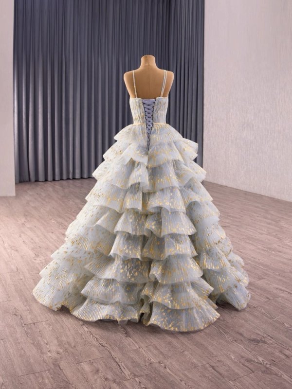 luxury model open back sleeveless pleats tiered a line long formal party dress 241156