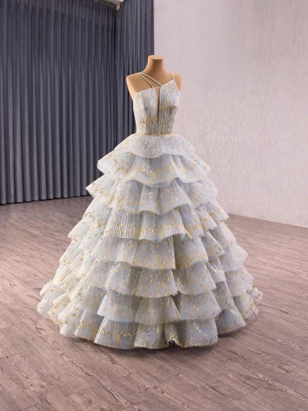 luxury model open back sleeveless pleats tiered a line long formal party dress 241156