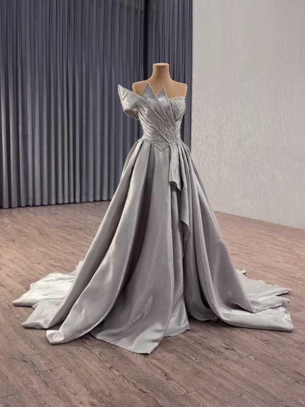 luxury model sliver sleeveless pleats a line long formal party evening dress 251018