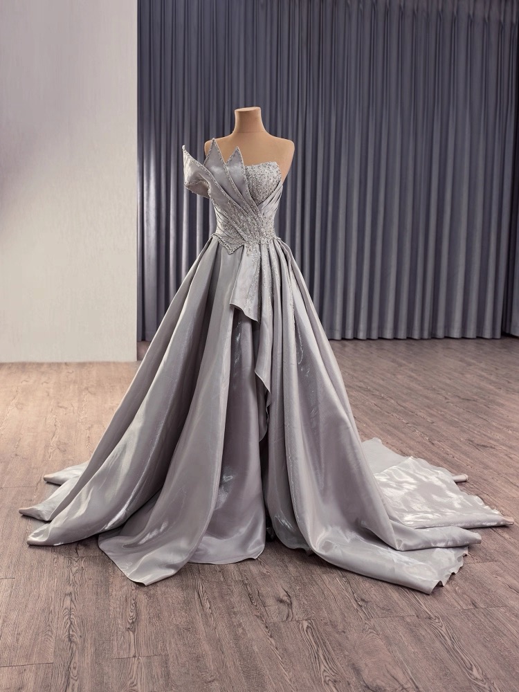luxury model sliver sleeveless pleats a line long formal party evening dress 251018