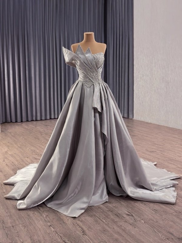 luxury model sliver sleeveless pleats a line long formal party evening dress 251018