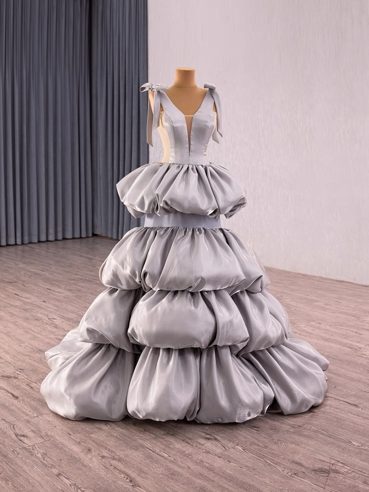 luxury model ruffles sleeveless pleats a line long formal party evening dress 251022