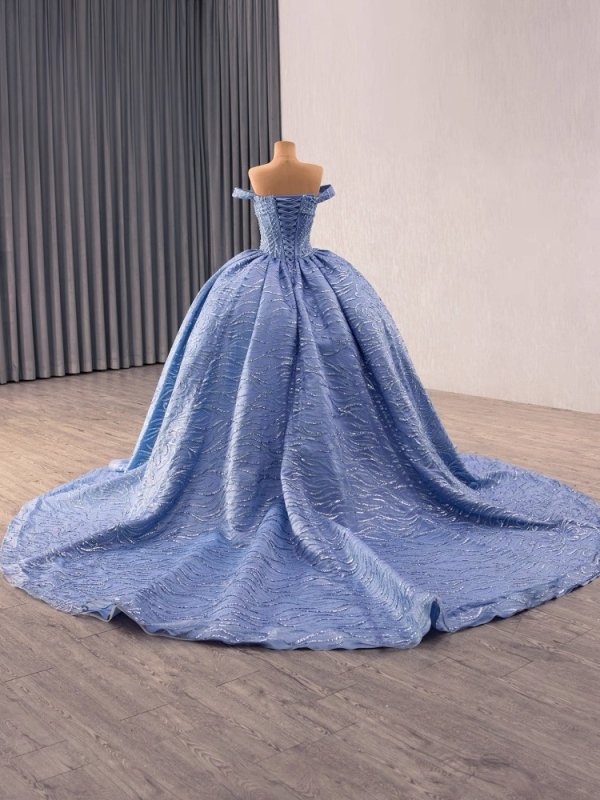 luxury model blue sweetheart neck lace pleats ball gown prom dress quinceanera dress 251029