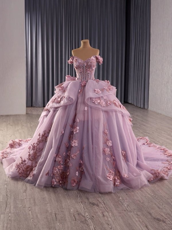 luxury model sweetheart neck applique pleats bow ball gown prom dress quinceanera dress 251031