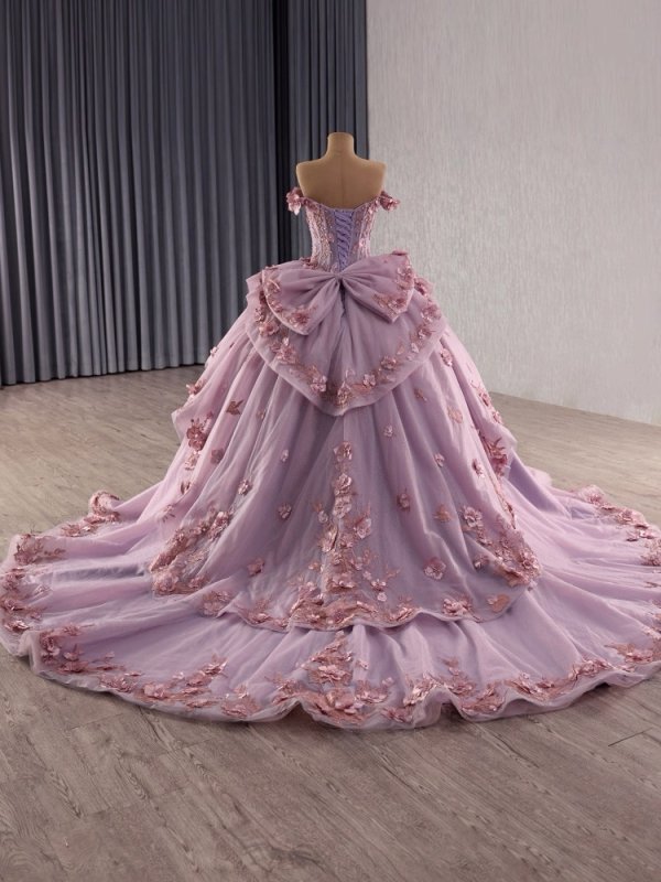 luxury model sweetheart neck applique pleats bow ball gown prom dress quinceanera dress 251031
