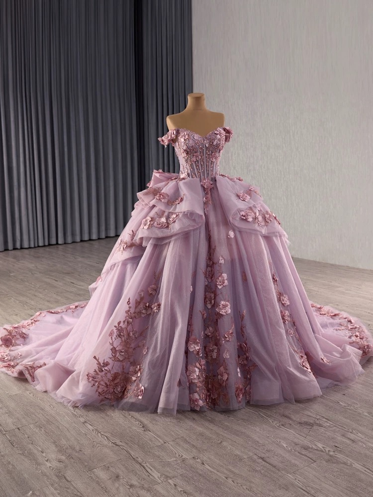 luxury model sweetheart neck applique pleats bow ball gown prom dress quinceanera dress 251031