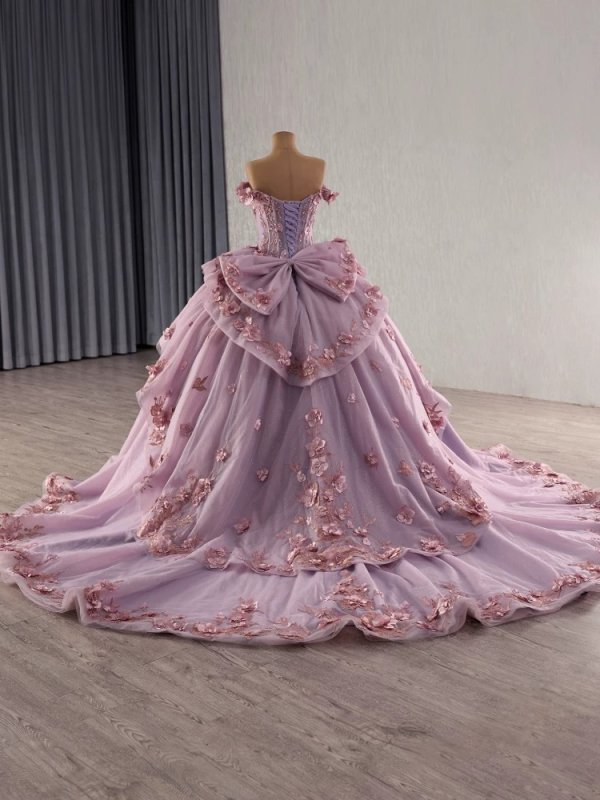 luxury model sweetheart neck applique pleats bow ball gown prom dress quinceanera dress 251031