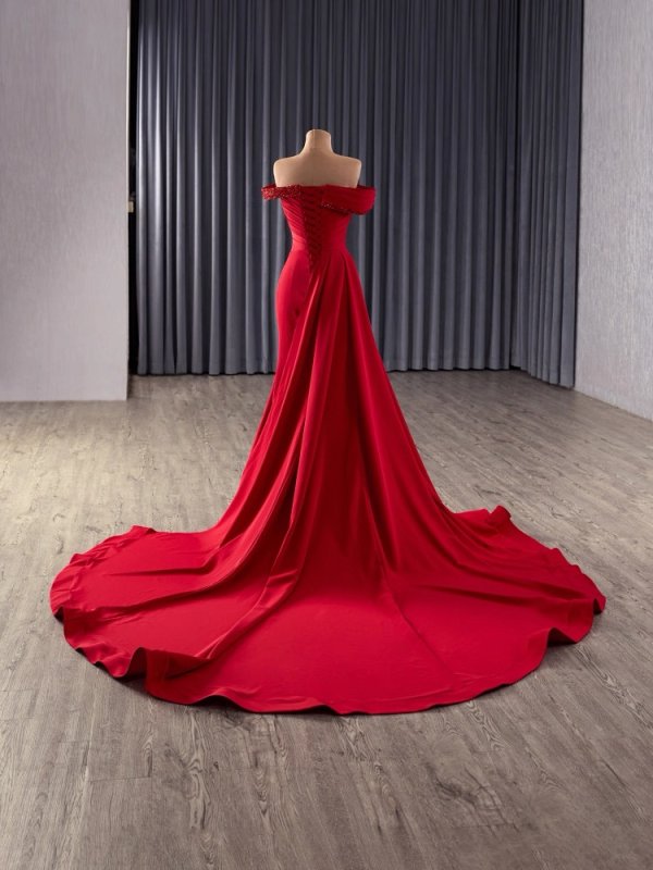 luxury model off the shoulder pleats mermaid long evening dress 251043