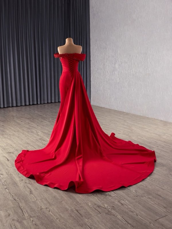 luxury model off the shoulder pleats mermaid long evening dress 251043