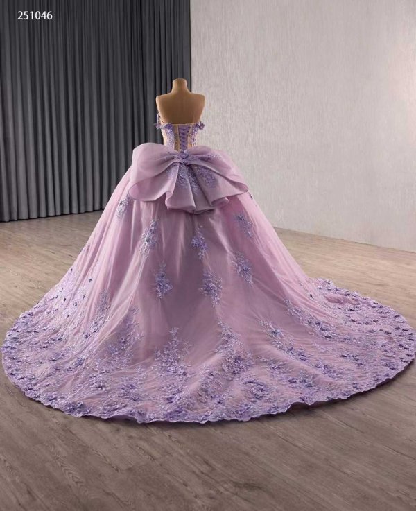 luxury model purple sweetheart neck applique pleats ball gown prom dress quinceanera dress 251046