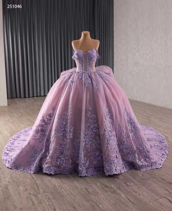 luxury model purple sweetheart neck applique pleats ball gown prom dress quinceanera dress 251046
