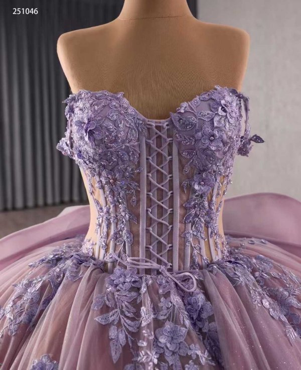 luxury model purple sweetheart neck applique pleats ball gown prom dress quinceanera dress 251046
