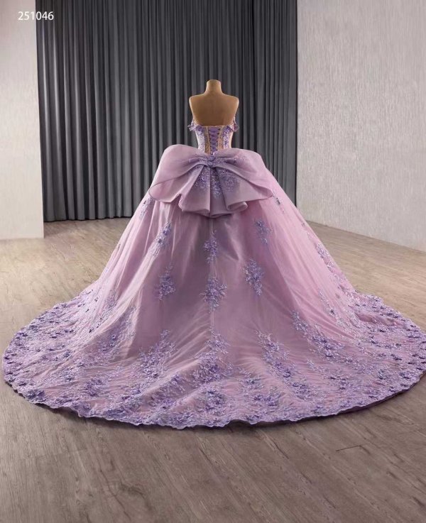luxury model purple sweetheart neck applique pleats ball gown prom dress quinceanera dress 251046