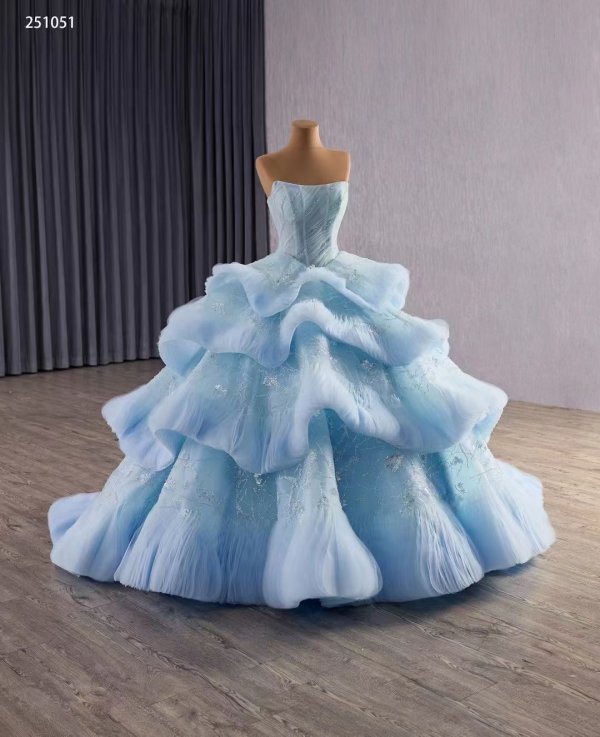 luxury model light sky blue tiered ball gown quinceanera dress 251051