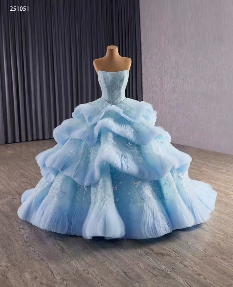 luxury model light sky blue tiered ball gown quinceanera dress 251051