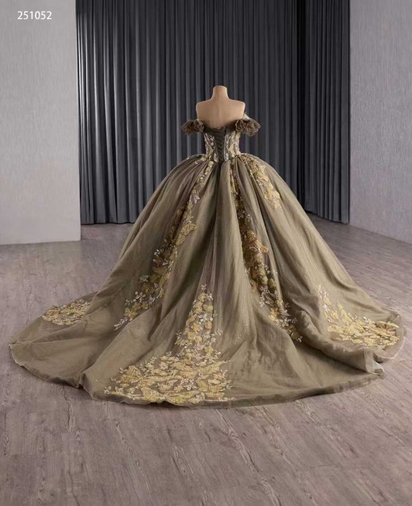 luxury model brown sweetheart neck applique pleats sweep strain ball gown prom dress quinceanera dress 251052