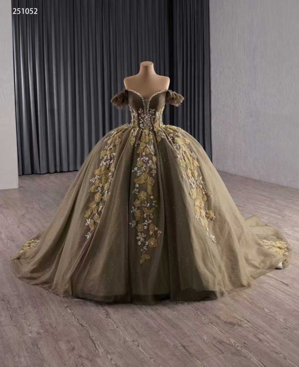 luxury model brown sweetheart neck applique pleats sweep strain ball gown prom dress quinceanera dress 251052