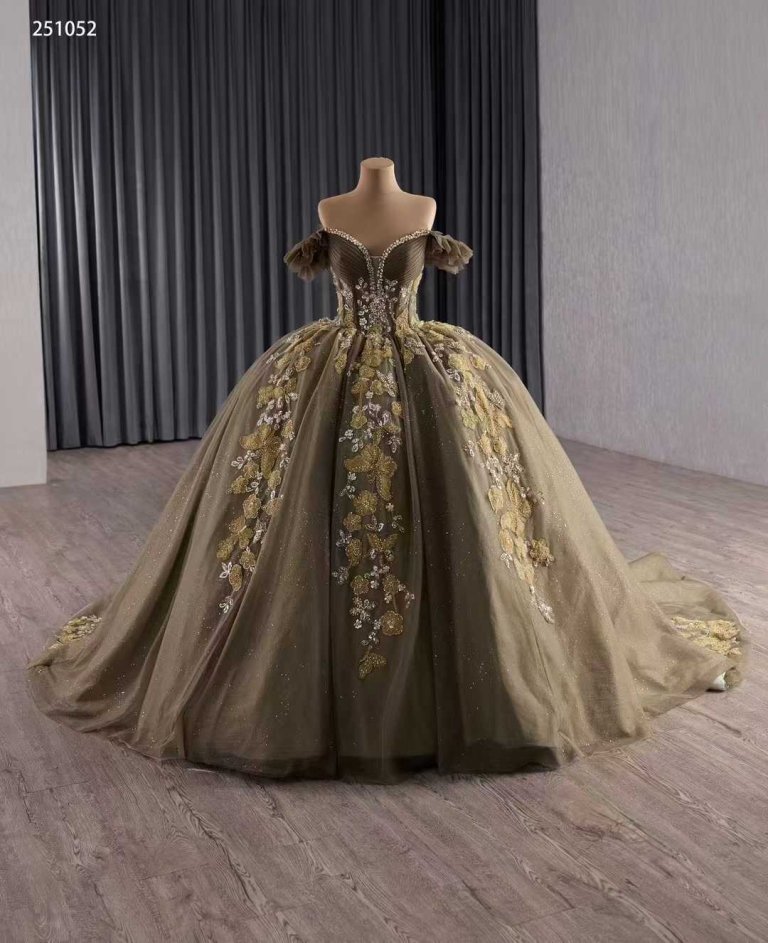 luxury model brown sweetheart neck applique pleats sweep strain ball gown prom dress quinceanera dress 251052