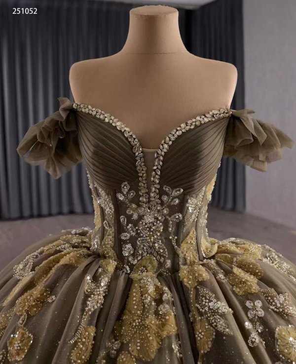luxury model brown sweetheart neck applique pleats sweep strain ball gown prom dress quinceanera dress 251052