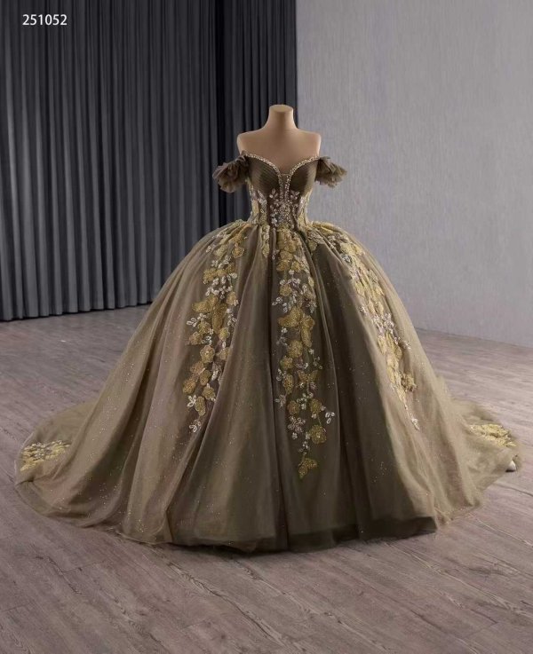 luxury model brown sweetheart neck applique pleats sweep strain ball gown prom dress quinceanera dress 251052