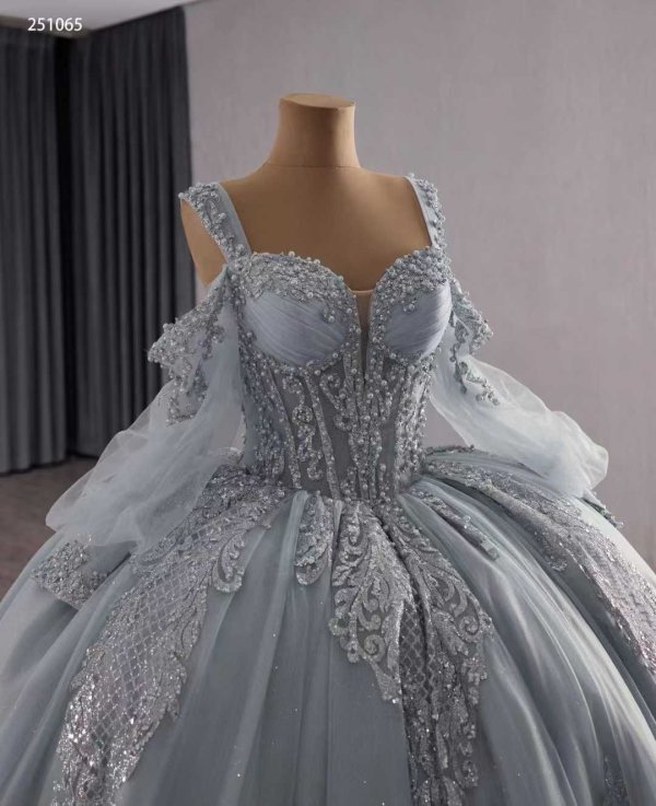 luxury model grey sweetheart neck applique pleats sweep strain ball gown quinceanera dress 251065