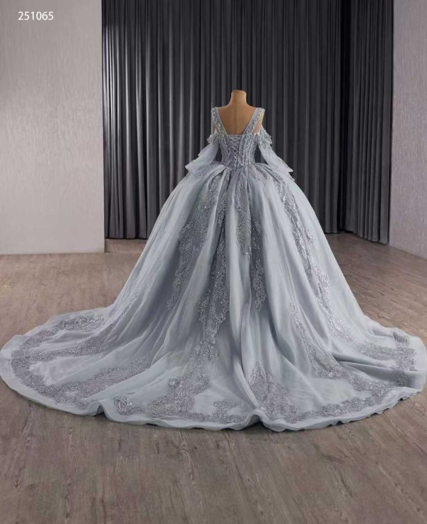 luxury model grey sweetheart neck applique pleats sweep strain ball gown quinceanera dress 251065