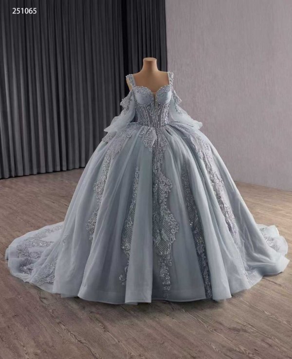 luxury model grey sweetheart neck applique pleats sweep strain ball gown quinceanera dress 251065
