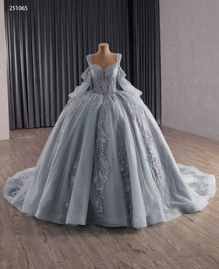 luxury model grey sweetheart neck applique pleats sweep strain ball gown quinceanera dress 251065
