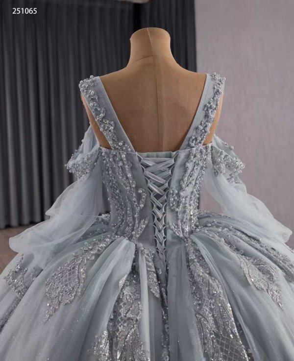 luxury model grey sweetheart neck applique pleats sweep strain ball gown quinceanera dress 251065