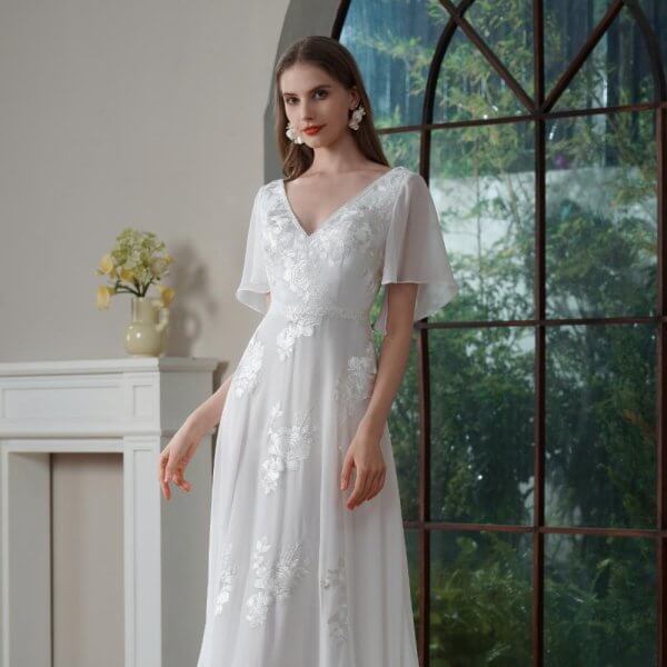 elegant a line wedding dress cap sleeve v neck sweep strain bridal dress 30916
