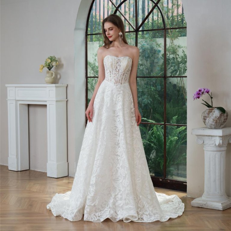 elegant a line wedding dress lace sleeveless sweetheart sweep strain bridal dress party gowns 5759