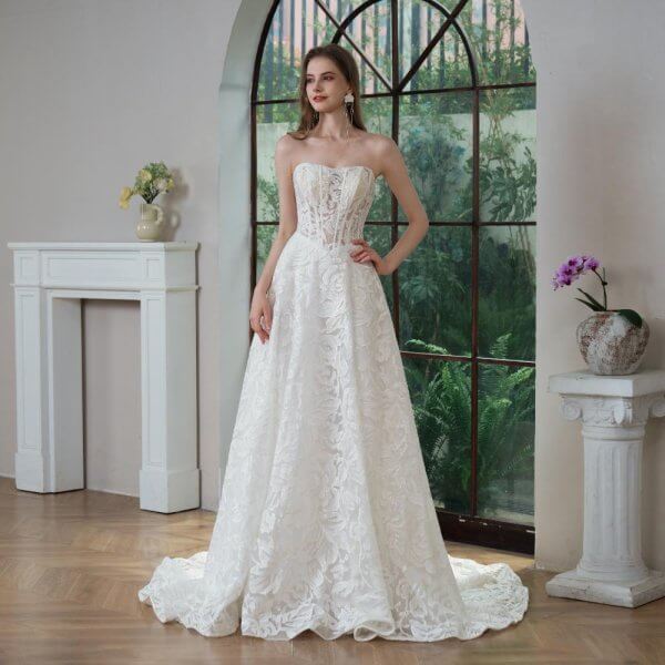 elegant a line wedding dress lace sleeveless sweetheart sweep strain bridal dress party gowns 5759