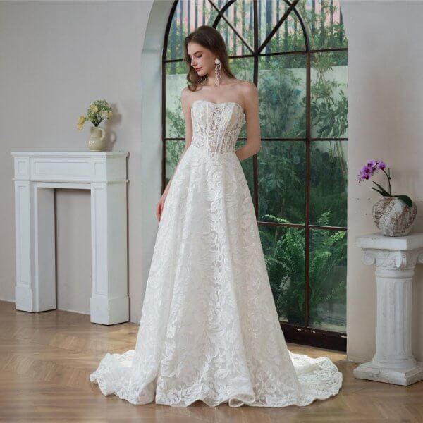 elegant a line wedding dress lace sleeveless sweetheart sweep strain bridal dress party gowns 5759