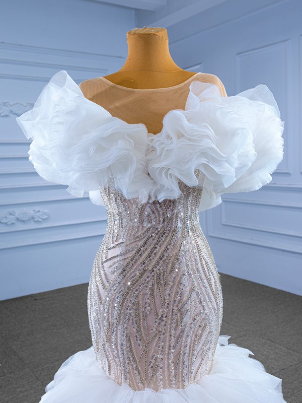 luxury model ruffles sleeveless pleats long tiered mermaid wedding dress 67569