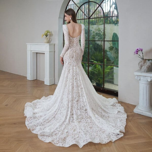 elegant long sleeve mermaid wedding dress sweetheart neck lace bridal dress bd25001